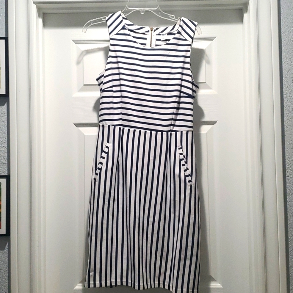 Striped Navy and White Dress with Pockets